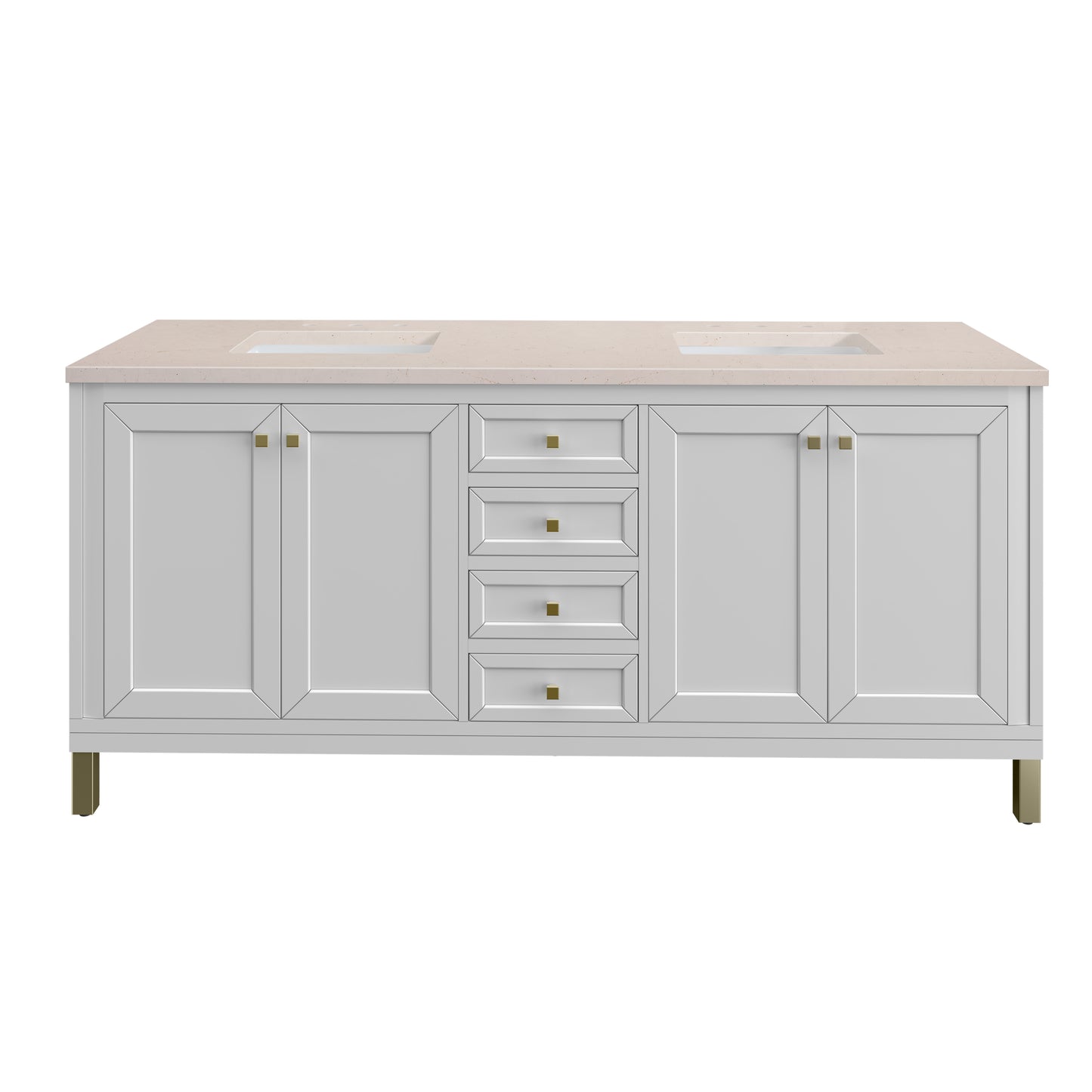 Chicago 72" Double Vanity, Glossy White w/ 3CM Eternal Marfil Top James Martin Vanities