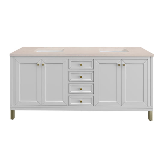 Chicago 72" Double Vanity, Glossy White w/ 3CM Eternal Marfil Top James Martin Vanities