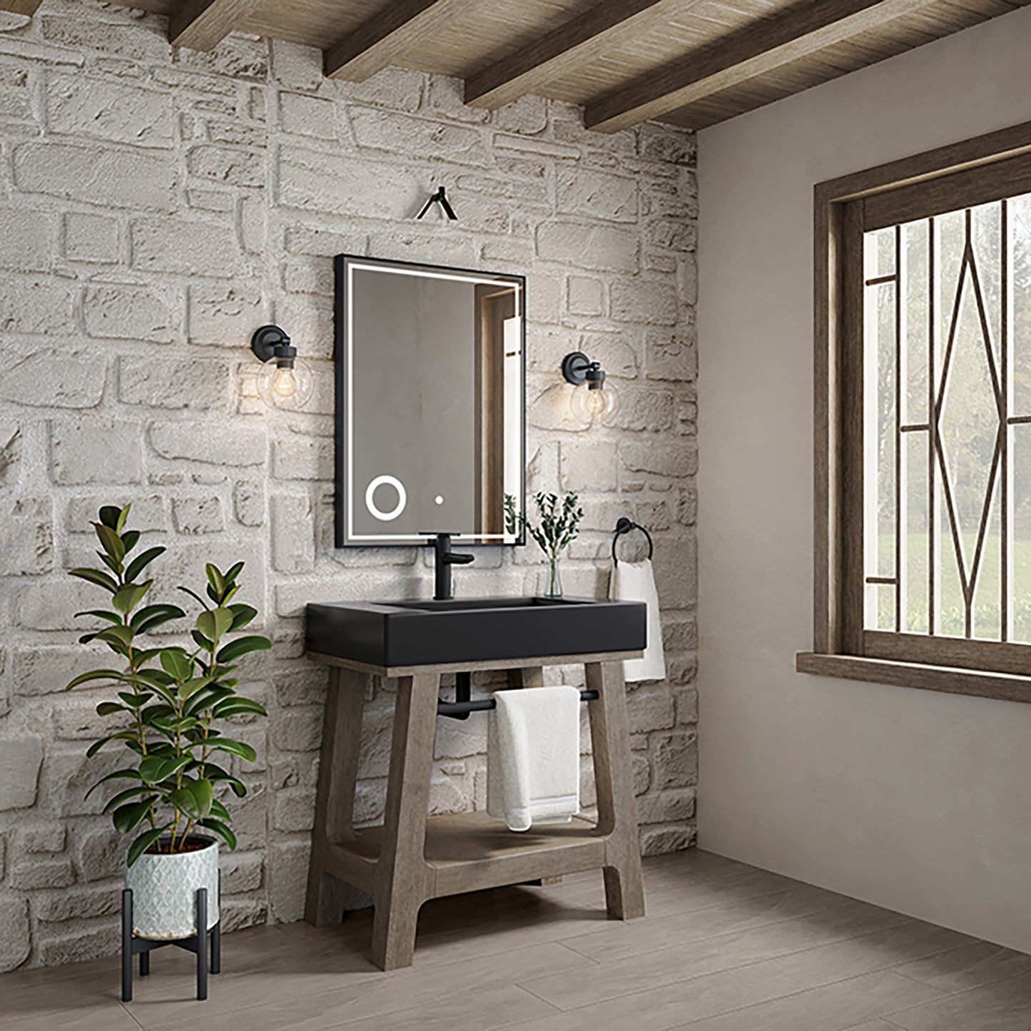 Auburn 31.5" Sink Console, Weathered Timber w/ Black Matte Mineral Composite Top James Martin Vanities