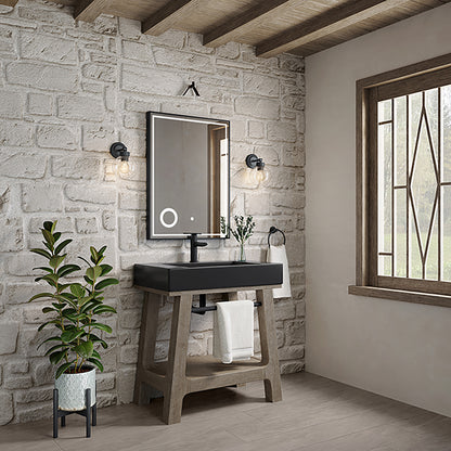 Auburn 31.5" Sink Console, Weathered Timber w/ Black Matte Mineral Composite Top James Martin Vanities