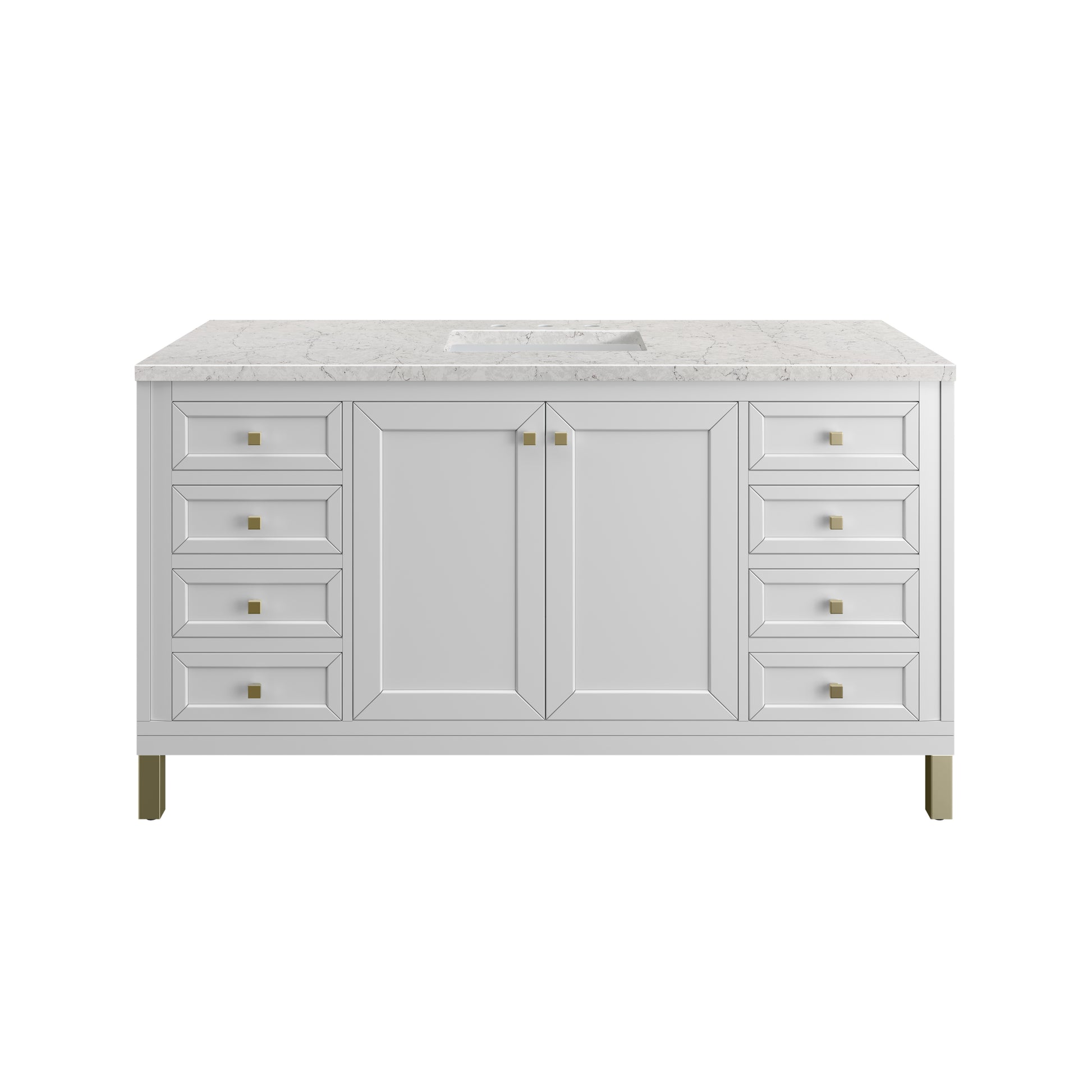 Chicago 60" Single Vanity, Glossy White w/ 3CM Eternal Jasmine Pearl Top James Martin Vanities