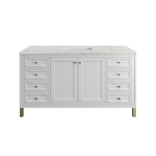 Chicago 60" Single Vanity, Glossy White w/ 3CM Eternal Jasmine Pearl Top James Martin Vanities