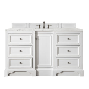 De Soto 60" Single Vanity, Bright White w/ 3 CM Eternal Jasmine Pearl Quartz Top James Martin Vanities