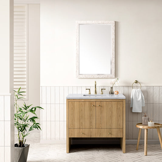 Hudson 36" Single Vanity, Light Natural Oak w/ 3CM Arctic Fall Top James Martin Vanities