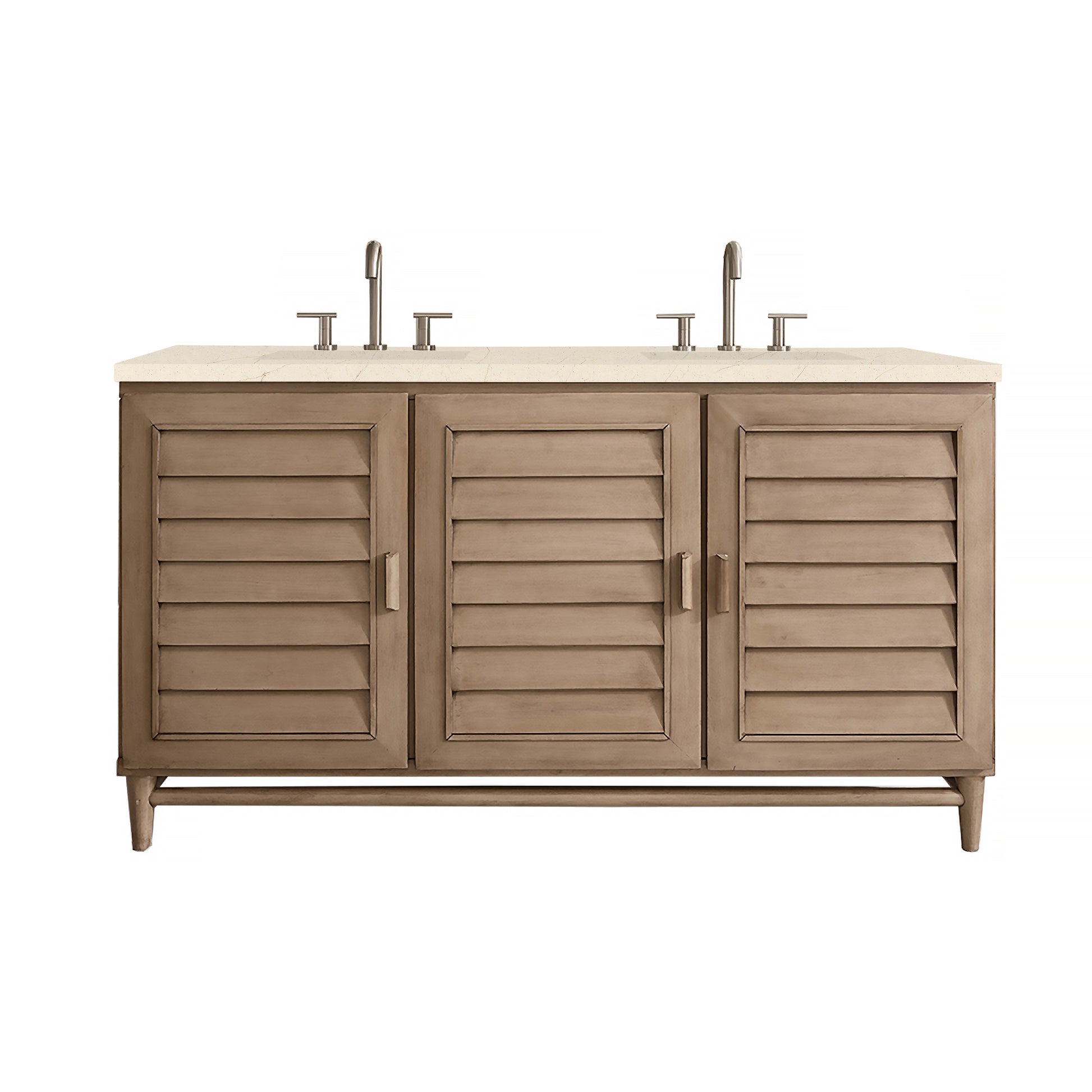 Portland 60" Double Vanity Whitewashed Walnut, w/ 3 CM Eternal Marfil Quartz Top James Martin Vanities
