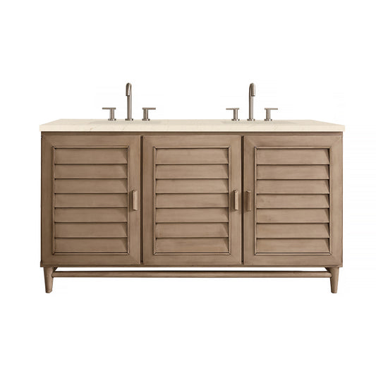 Portland 60" Double Vanity Whitewashed Walnut, w/ 3 CM Eternal Marfil Quartz Top James Martin Vanities
