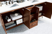 Load image into Gallery viewer, Bathroom Vanities Outlet Atlanta Renovate for LessMetropolitan 72&quot; Double Vanity, American Walnut, w/ 3 CM White Zeus Quartz Top