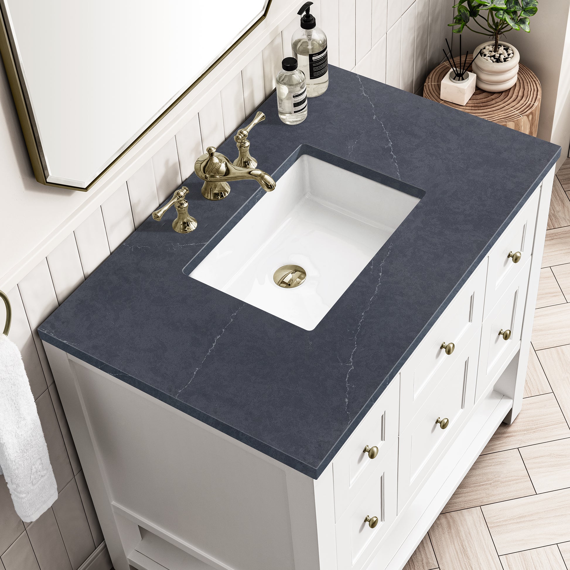 Bathroom Vanities Outlet Atlanta Renovate for LessBreckenridge 36" Single Vanity, Bright White w/ 3CM Charcoal Soapstone Top