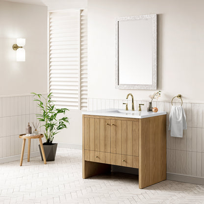 Hudson 36" Single Vanity, Light Natural Oak w/ 3CM White Zeus Top James Martin Vanities