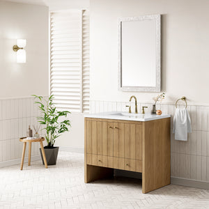Hudson 36" Single Vanity, Light Natural Oak w/ 3CM White Zeus Top James Martin Vanities
