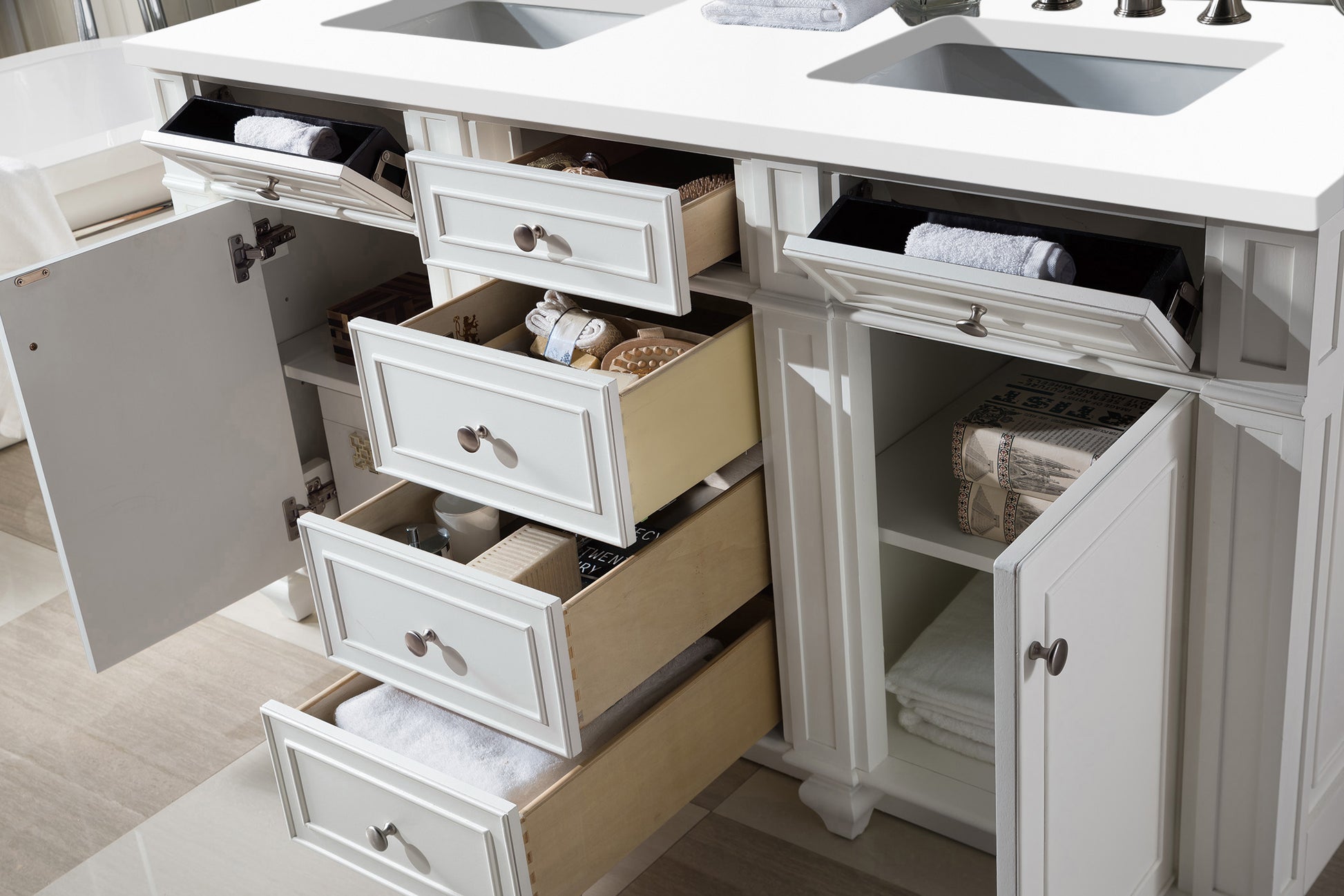 Bathroom Vanities Outlet Atlanta Renovate for LessBristol 60" Double Vanity, Bright White, w/ 3 CM White Zeus Quartz Top