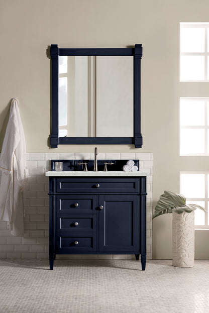 Brittany 36" Victory Blue Single Vanity w/ 3 CM Eternal Jasmine Pearl Quartz Top James Martin Vanities