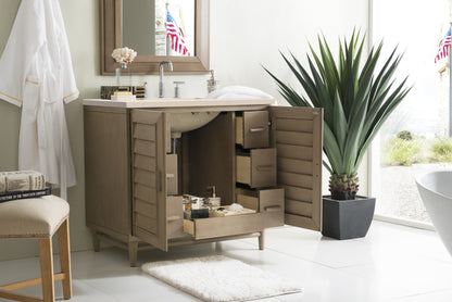 Portland 36" Single Vanity Whitewashed Walnut, w/ 3 CM Eternal Marfil Quartz Top James Martin Vanities