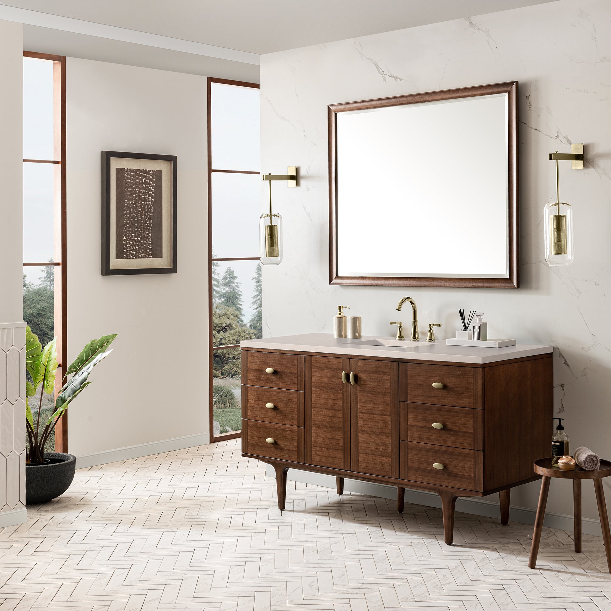 Bathroom Vanities Outlet Atlanta Renovate for LessAmberly 60" Single Vanity, Mid-Century Walnut w/ 3CM Eternal Marfil Top