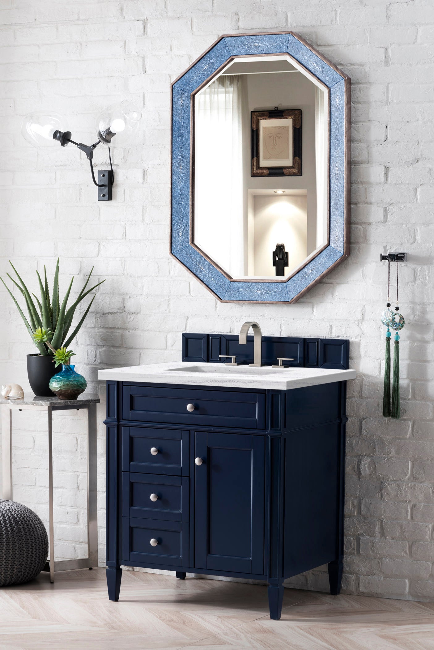 Brittany 30" Single Vanity, Victory Blue w/ 3 CM Arctic Fall Solid Surface Top James Martin Vanities
