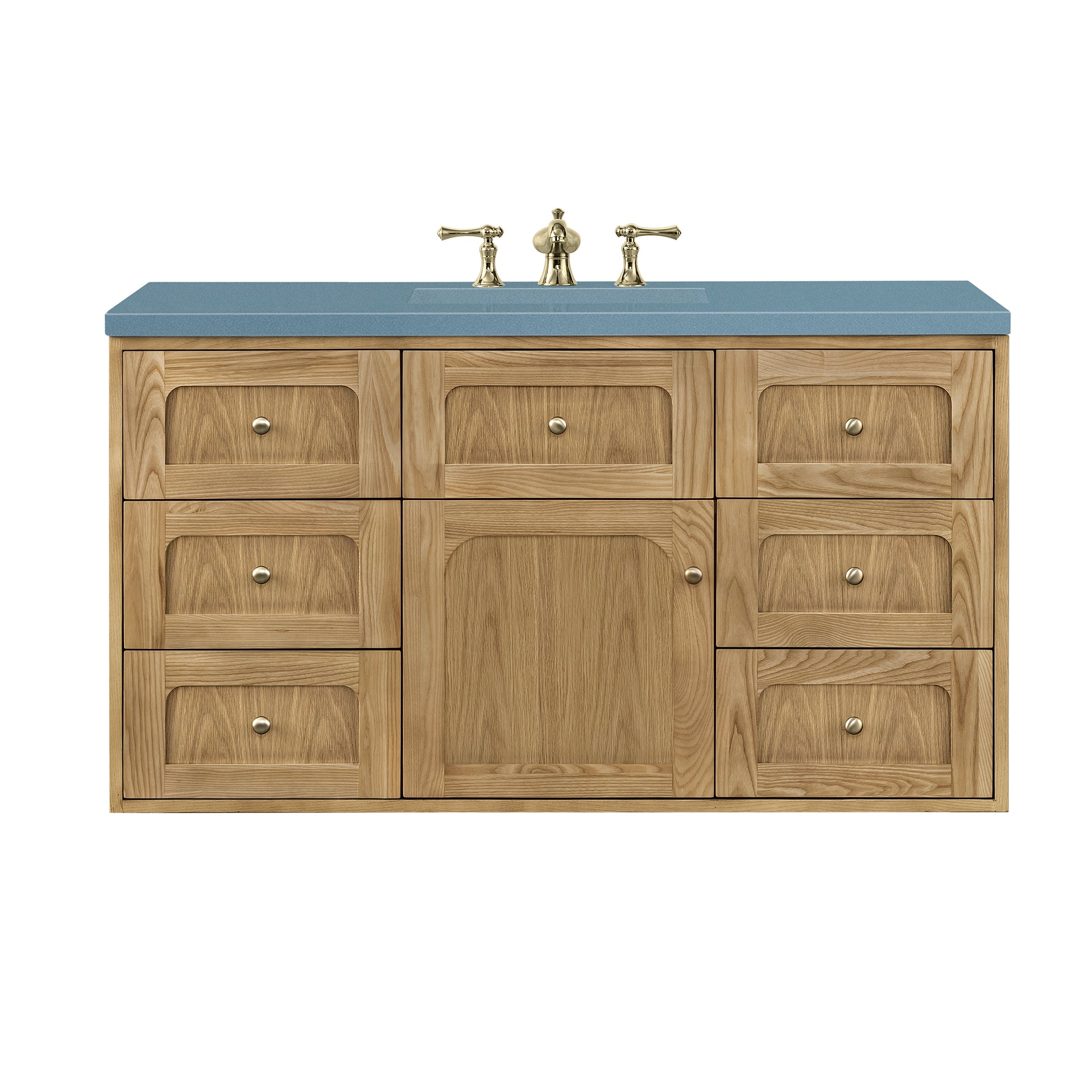 Laurent 48" Single Vanity, Light Natural Oak w/ 3CM Cala Blue Top James Martin Vanities