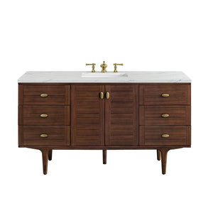 Amberly 60" Single Vanity, Mid-Century Walnut w/ 3CM Ethereal Noctis Top James Martin Vanities