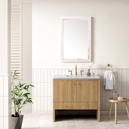 Hudson 36" Single Vanity, Light Natural Oak w/ 3CM Carrara Marble Top James Martin Vanities