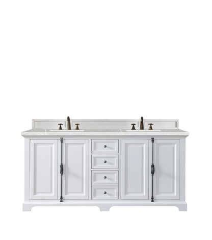Providence 72" Double Vanity Cabinet, Bright White, w/ 3 CM Eternal Serena Quartz Top James Martin