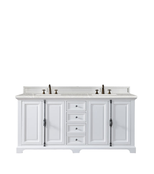 Providence 72" Double Vanity Cabinet, Bright White, w/ 3 CM Eternal Serena Quartz Top James Martin