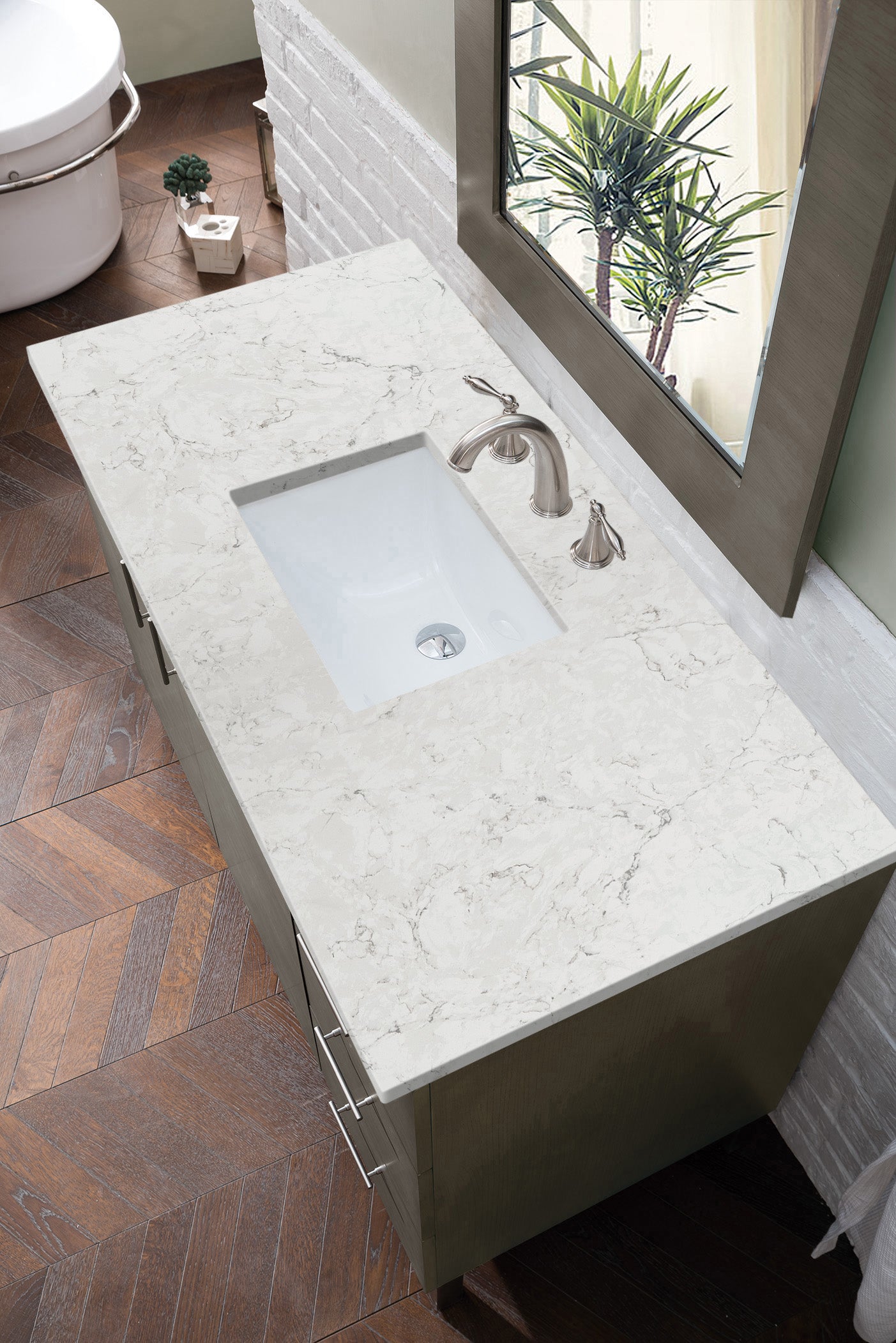 Metropolitan 48" Single Vanity, Silver Oak, w/ 3 CM Eternal Jasmine Pearl Quartz Top James Martin Vanities
