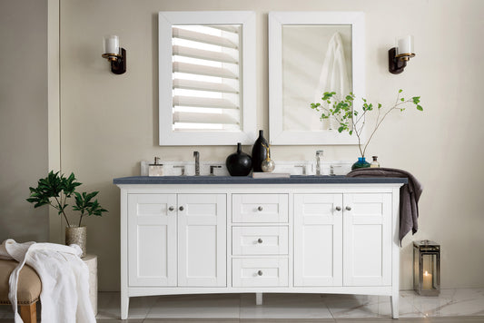 Palisades 72" Double Vanity, Bright White, w/ 3 CM Charcoal Soapstone Quartz Top James Martin Vanities