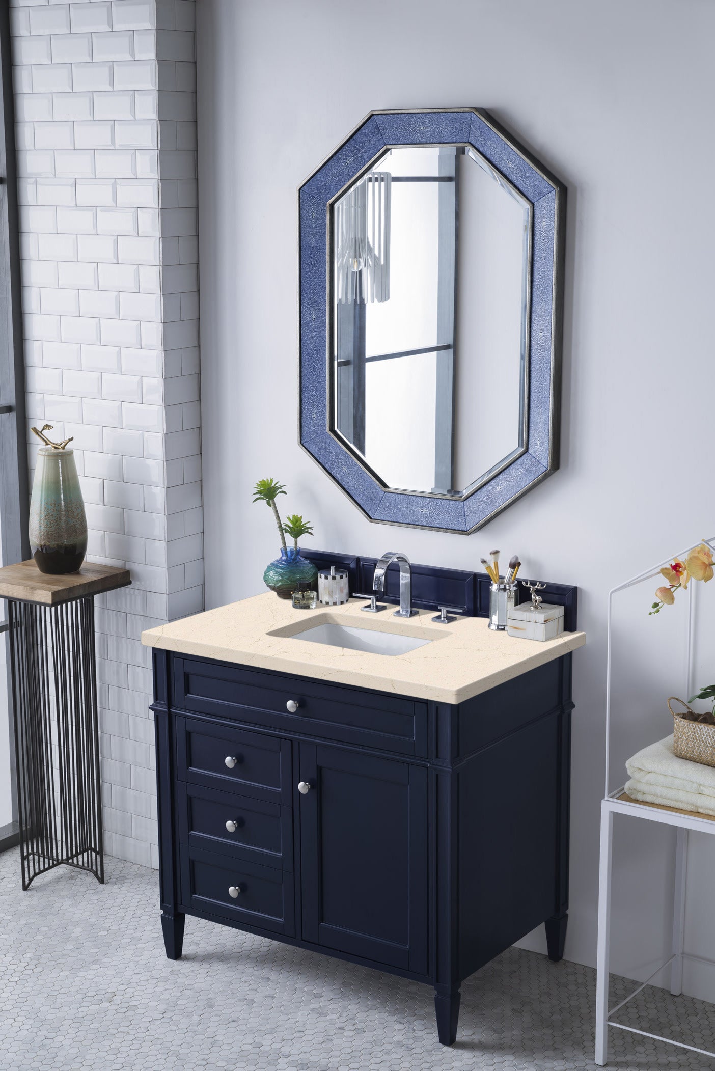 Brittany 36" Victory Blue Single Vanity w/ 3 CM Eternal Marfil Quartz Top James Martin Vanities