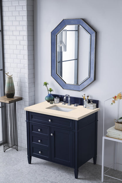 Brittany 36" Victory Blue Single Vanity w/ 3 CM Eternal Marfil Quartz Top James Martin Vanities