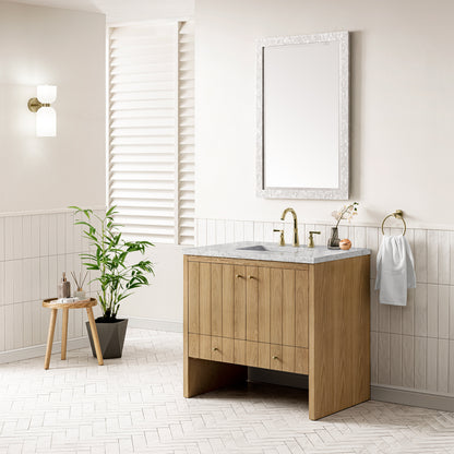 Hudson 36" Single Vanity, Light Natural Oak w/ 3CM Eternal Jasmine Pearl Top James Martin Vanities