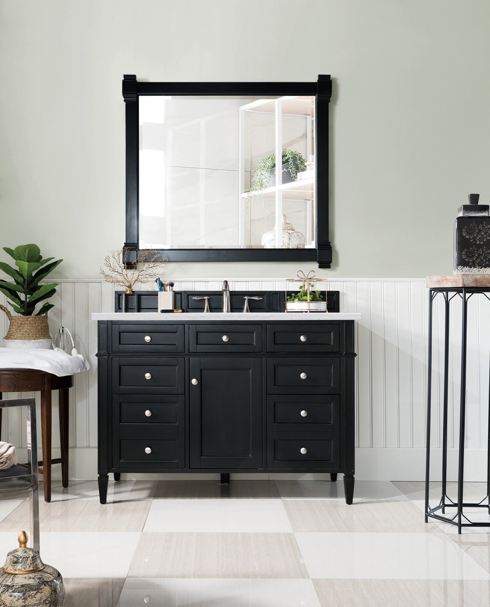 Brittany 48" Black Onyx Single Vanity w/ 3 CM Arctic Fall Solid Surface Top James Martin Vanities