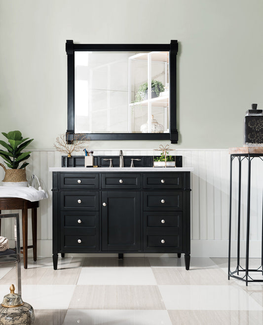 Brittany 48" Black Onyx Single Vanity w/ 3 CM Arctic Fall Solid Surface Top James Martin Vanities