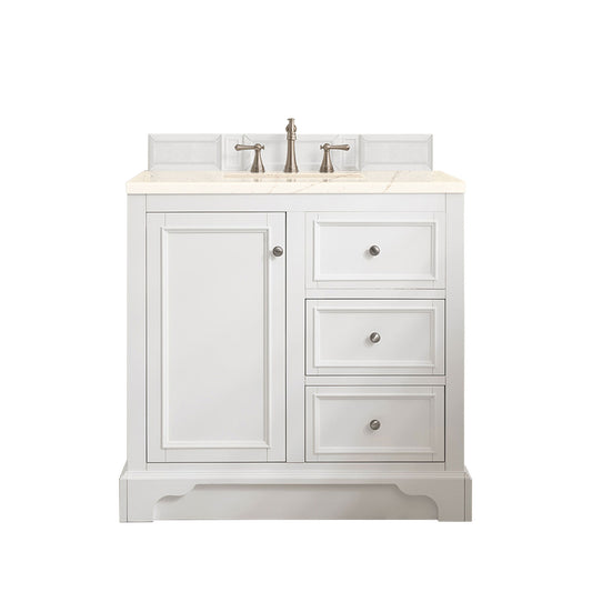 De Soto 36" Single Vanity, Bright White w/ 3 CM Eternal Marfil Quartz Top James Martin Vanities