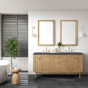 Laurent 72" Double Vanity, Light Natural Oak w/ 3CM Charcoal Soapstone Top James Martin Vanities