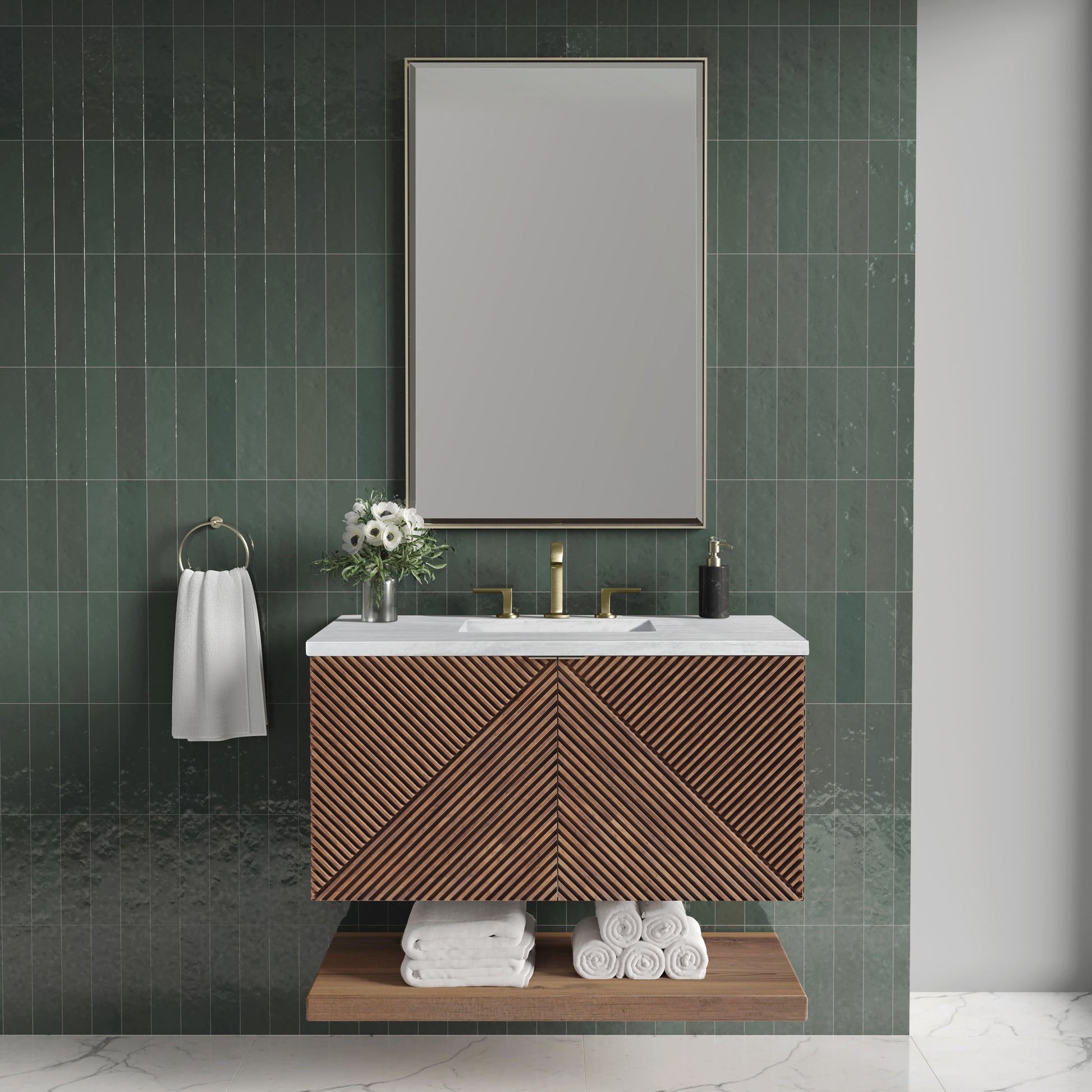 Marcello 36" Single Vanity, Chestnut w/ 3CM Arctic Fall Top James Martin Vanities
