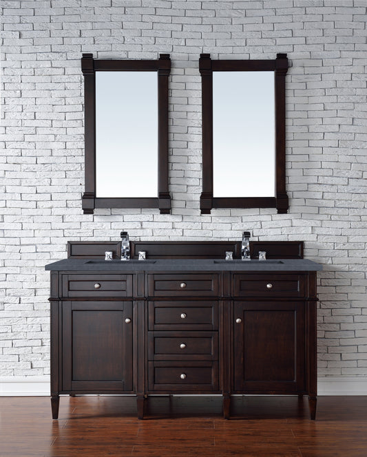 Brittany 60" Burnished Mahogany Double Vanity w/ 3 CM Charcoal Soapstone Quartz Top James Martin Vanities