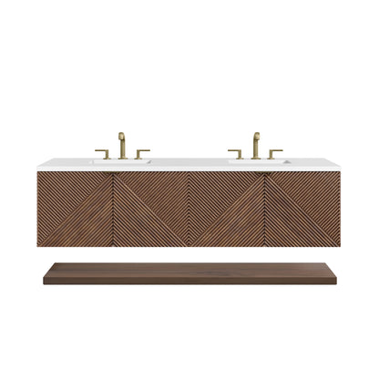 Marcello 72" Double Vanity, Chestnut w/ 3CM White Zeus Top James Martin Vanities