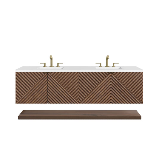 Marcello 72" Double Vanity, Chestnut w/ 3CM White Zeus Top James Martin Vanities