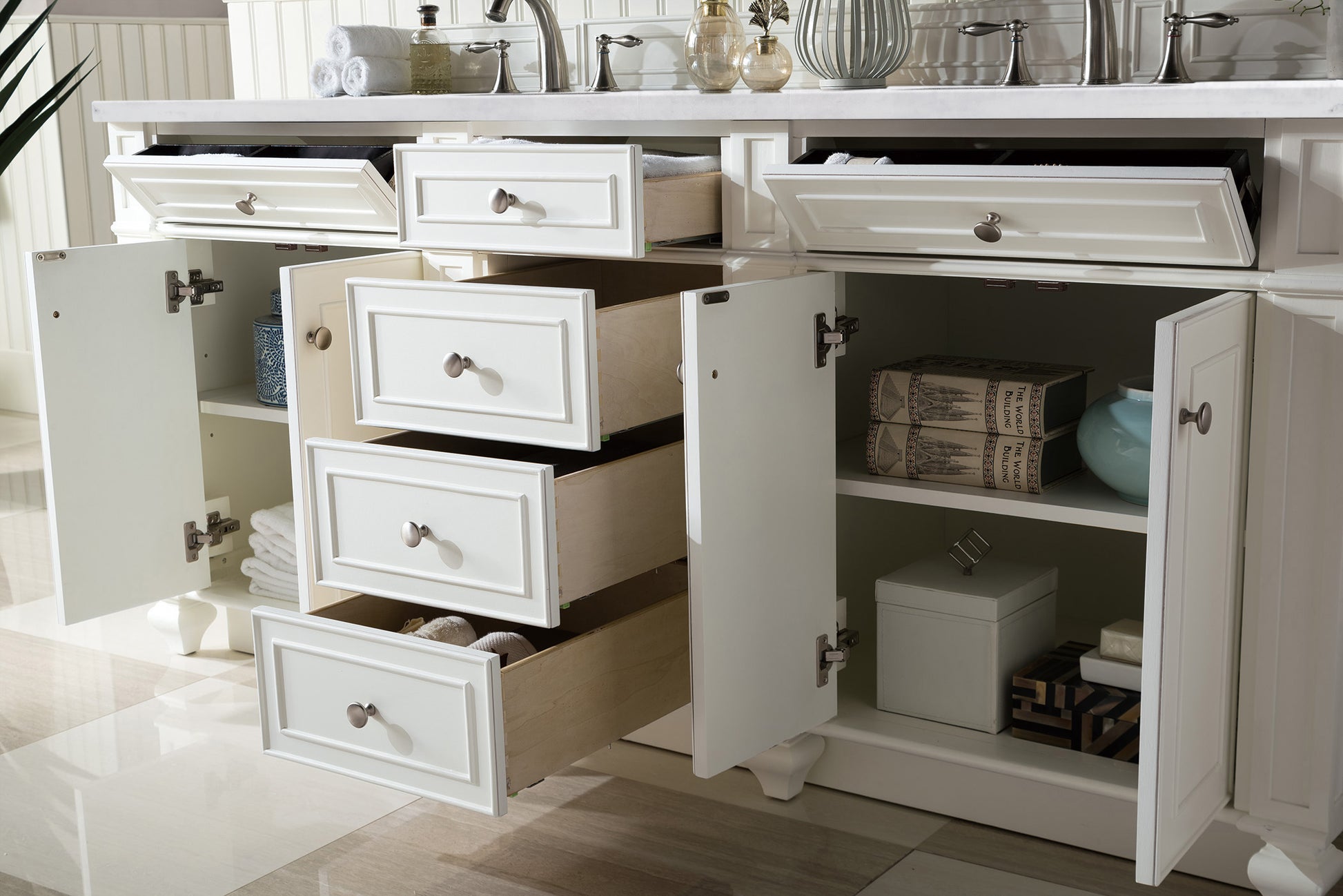 Bathroom Vanities Outlet Atlanta Renovate for LessBristol 72" Double Vanity, Bright White, w/ 3 CM Arctic Fall Solid Surface Top