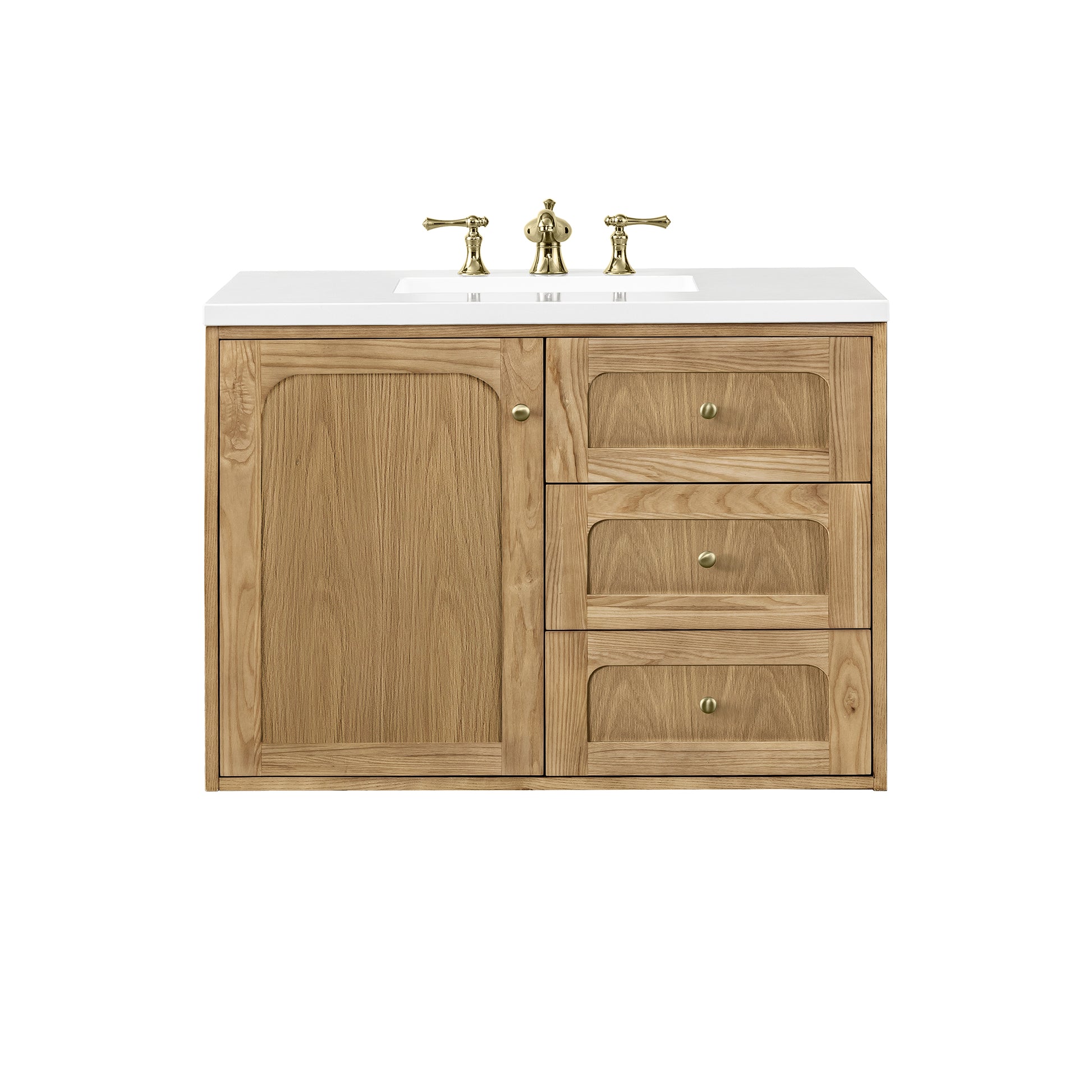 Laurent 36" Single Vanity, Light Natural Oak w/ 3CM White Zeus Top James Martin Vanities