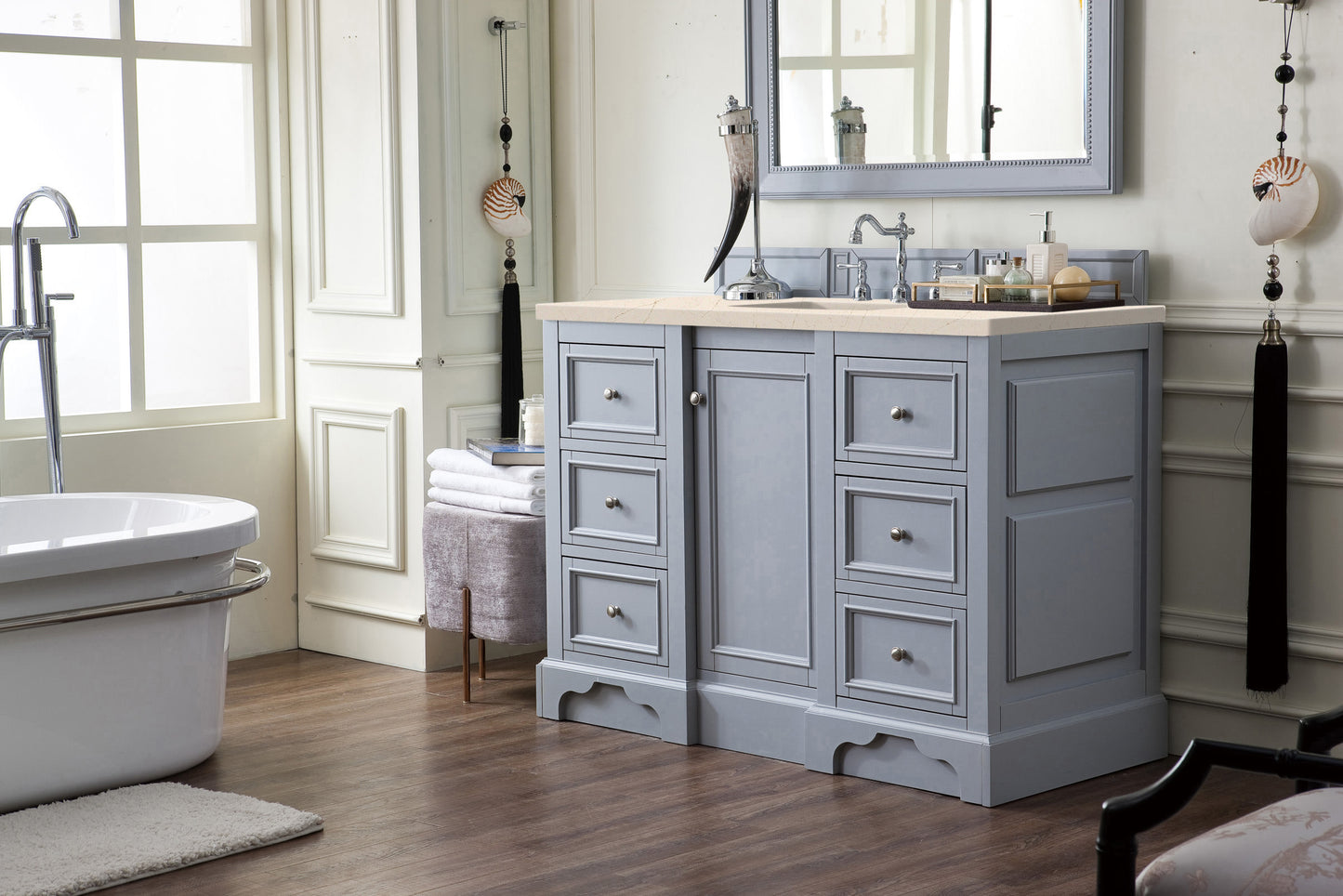 De Soto 48" Single Vanity, Silver Gray w/ 3 CM Eternal Marfil Quartz Top James Martin Vanities