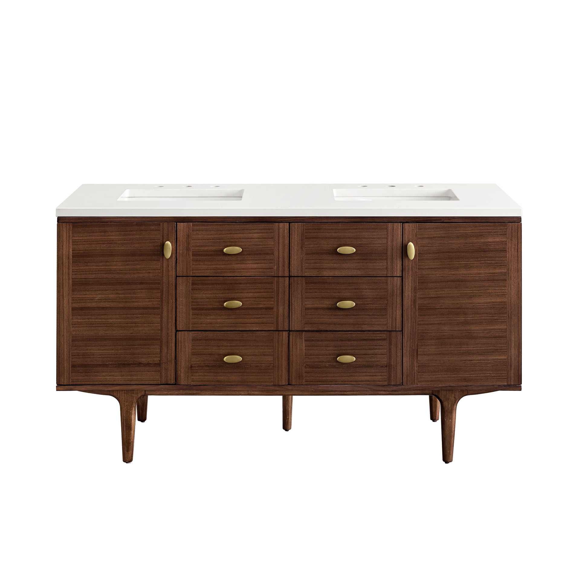 Amberly 60" Double Vanity, Mid-Century Walnut w/ 3CM White Zeus Top James Martin Vanities