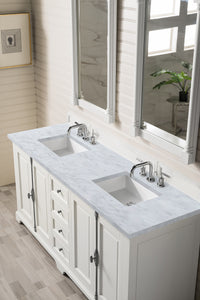 Providence 72" Bright White Double Vanity w/ 3 CM Carrara Marble Top James Martin