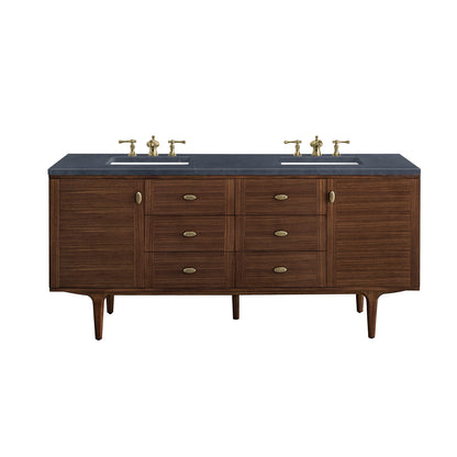 Amberly 72" Double Vanity, Mid-Century Walnut w/ 3CM Charcoal Soapstone Top James Martin Vanities