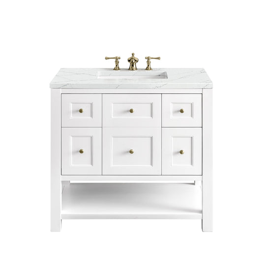 Breckenridge 36" Single Vanity, Bright White w/ 3CM Ethereal Noctis Top James Martin Vanities