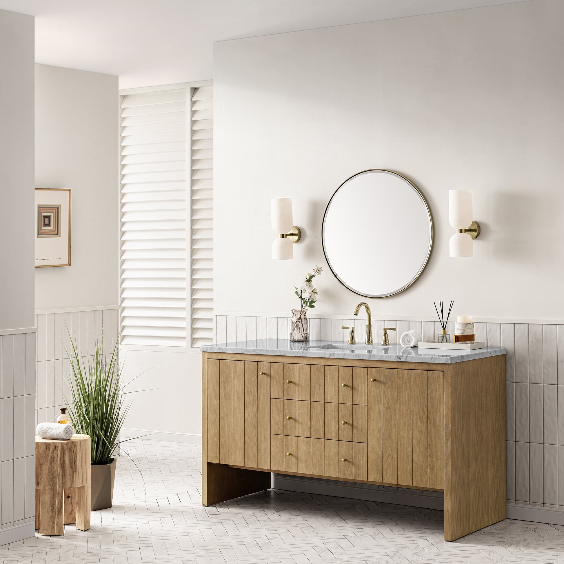Hudson 60" Single Vanity, Light Natural Oak w/ 3CM Arctic Fall Top James Martin Vanities