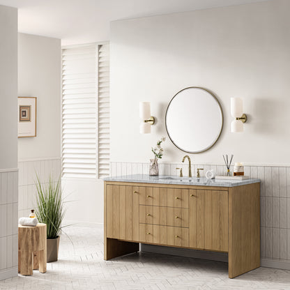 Hudson 60" Single Vanity, Light Natural Oak w/ 3CM Arctic Fall Top James Martin Vanities