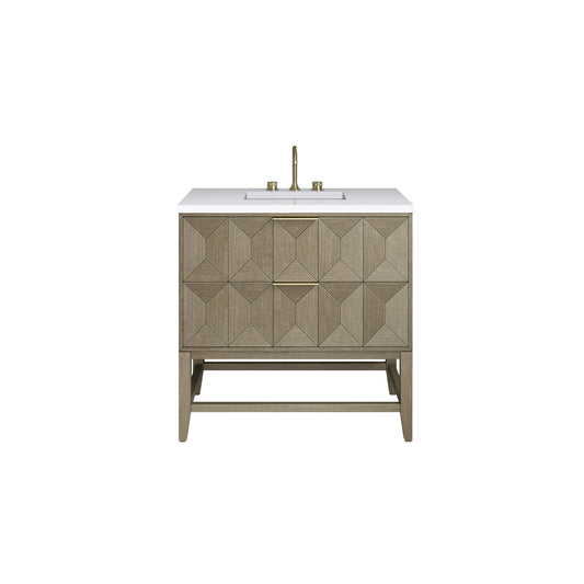 Emmeline 36" Single Vanity, Pebble Oak w/ 3CM White Zeus Top James Martin Vanities