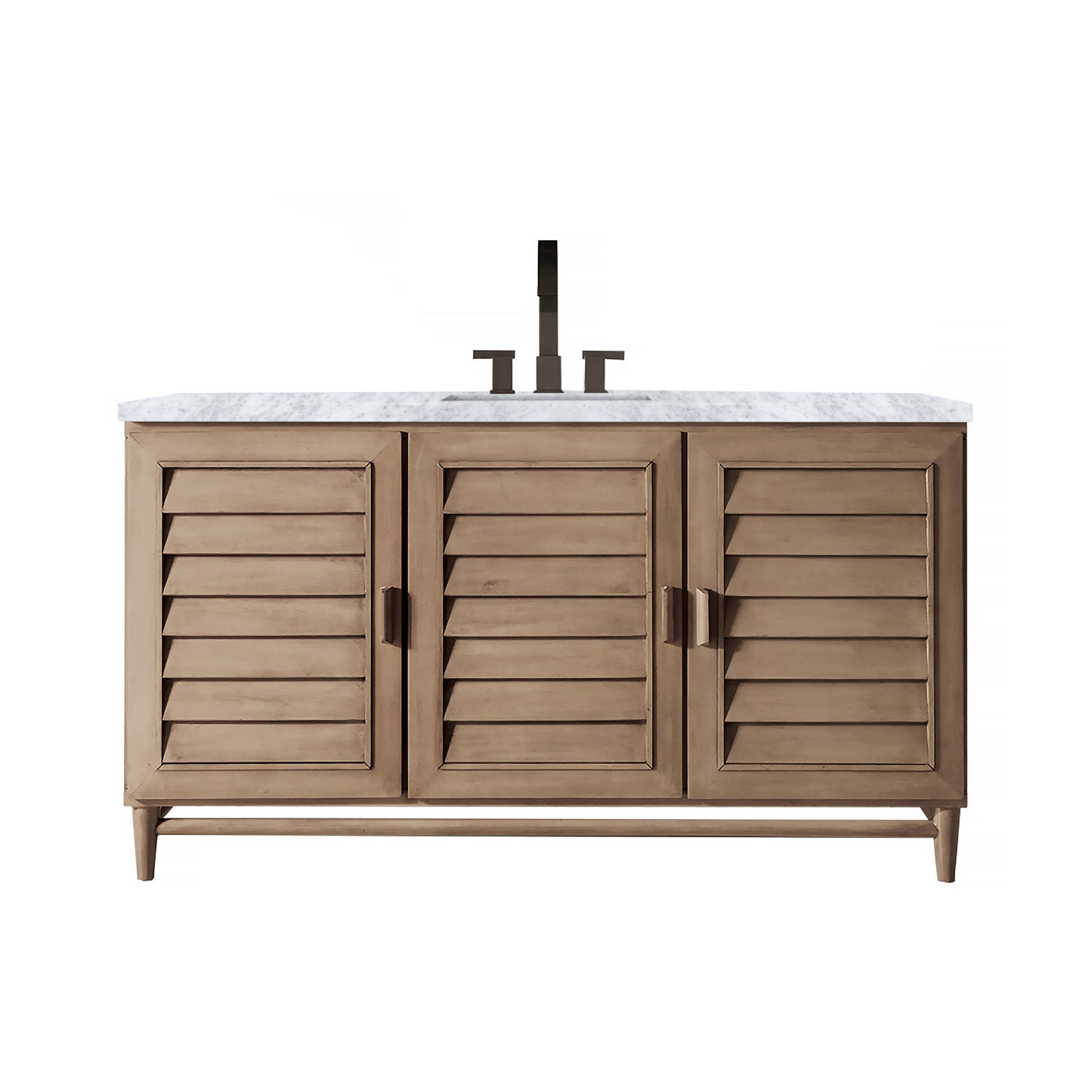 Portland 60" Single Vanity Whitewashed Walnut w/ 3 CM Carrara Marble Top James Martin Vanities