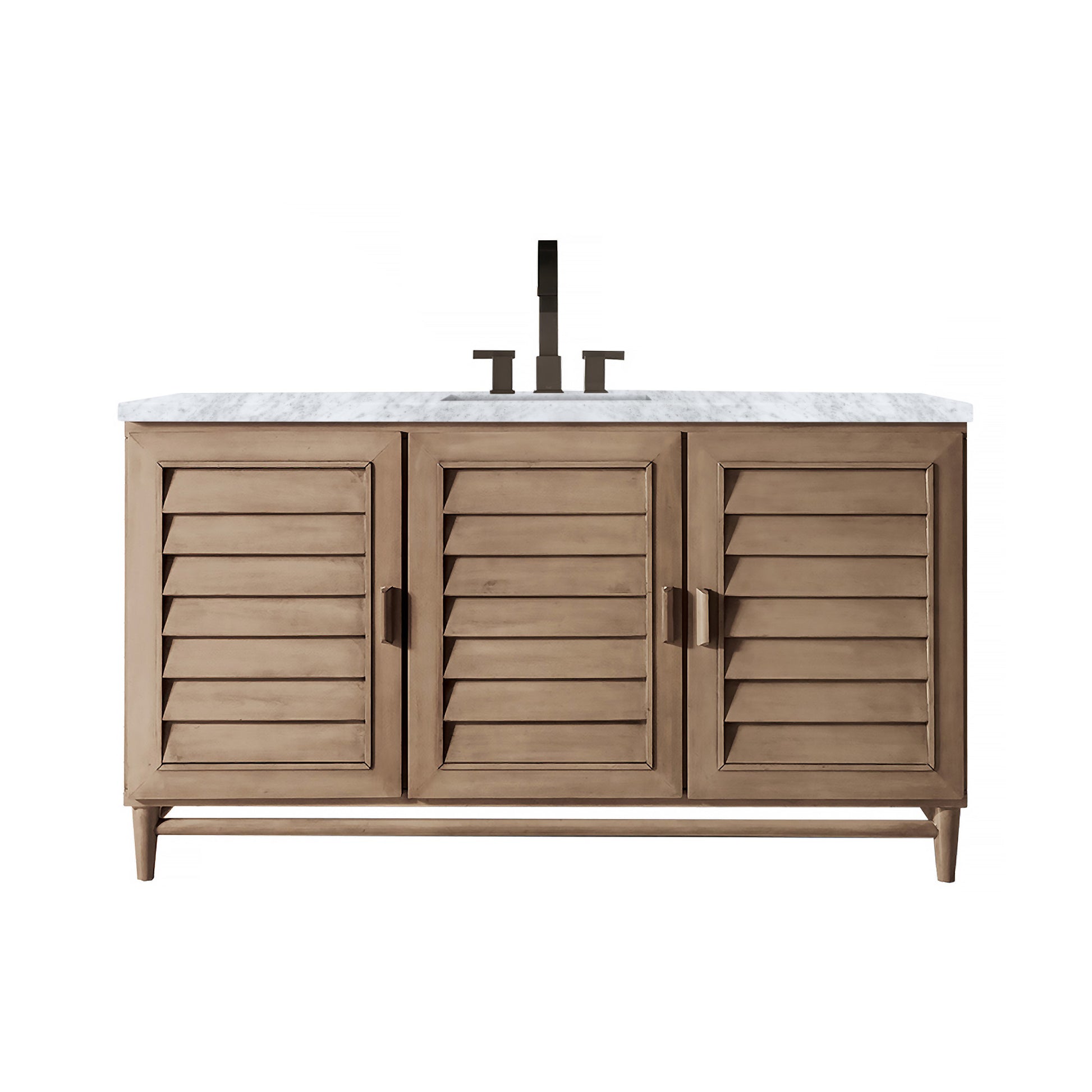Portland 60" Single Vanity Whitewashed Walnut w/ 3 CM Carrara Marble Top James Martin Vanities