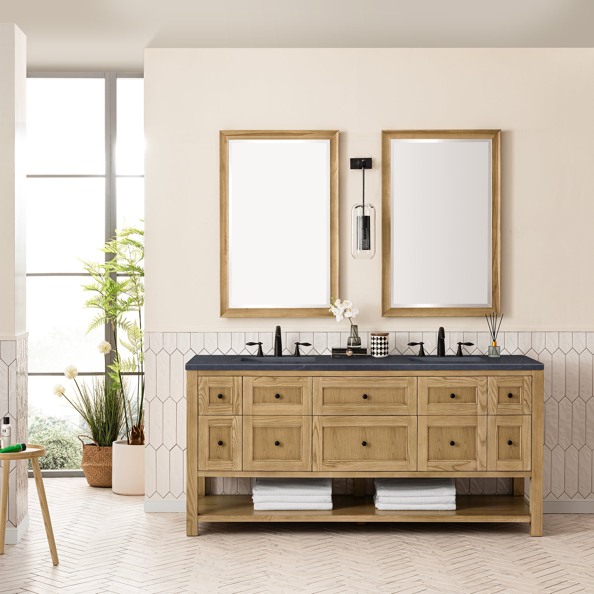 Breckenridge 72" Double Vanity, Light Natural Oak w/ 3CM Charcoal Soapstone Top James Martin Vanities